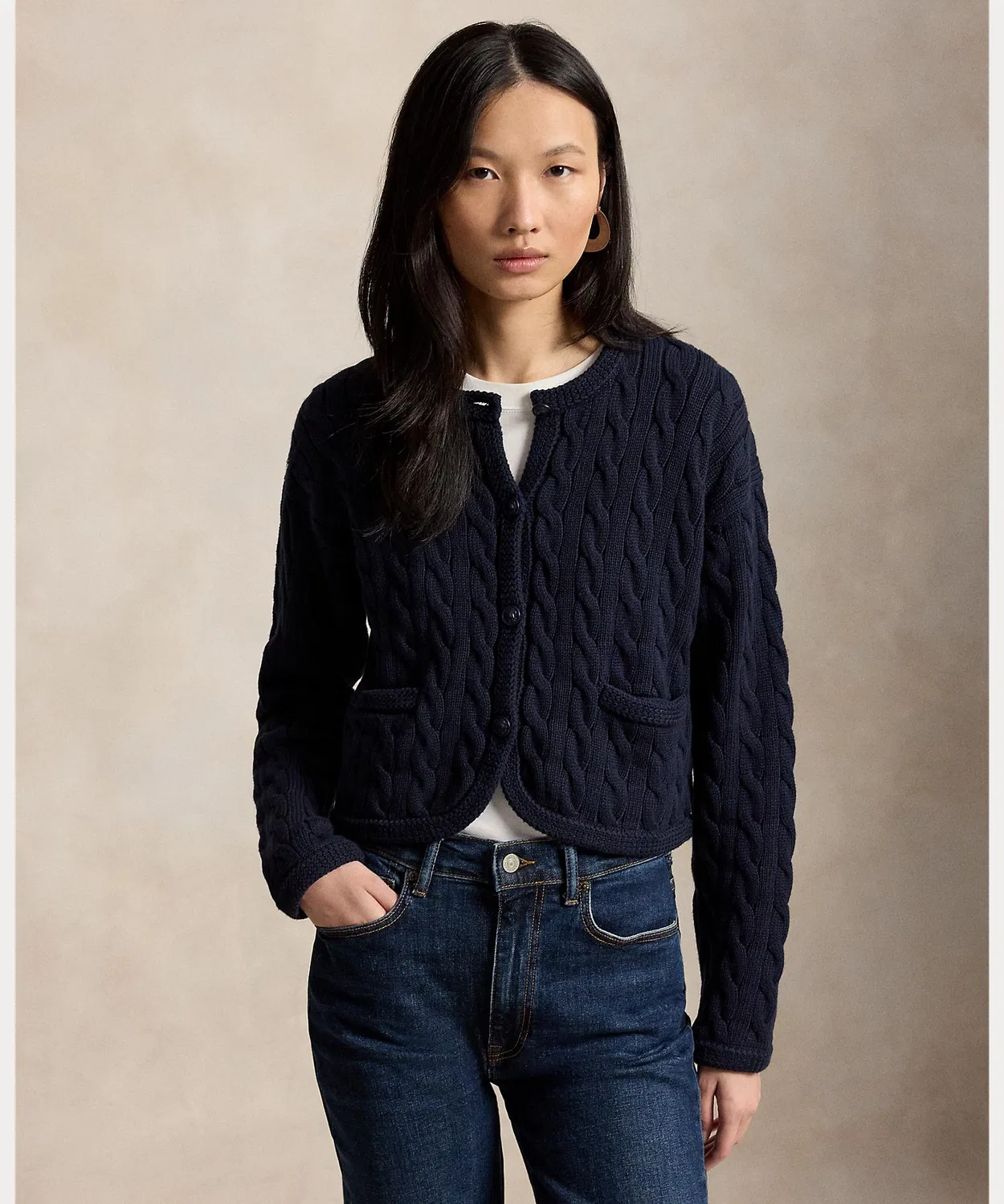 Женский кардиган из хлопкового твида с длинным рукавомPOLO RALPH LAUREN, Blue