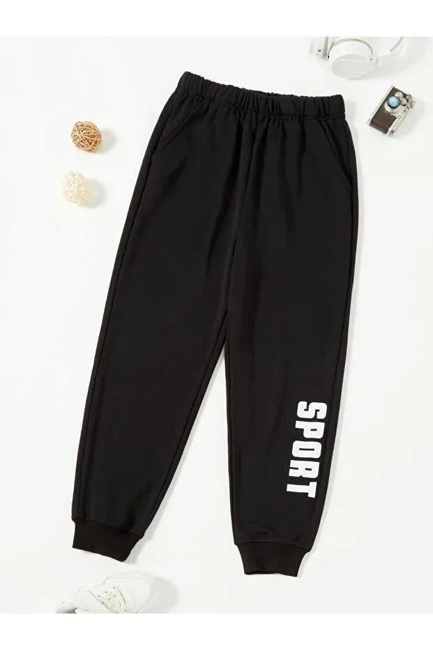 Детские спортивные штаны с принтом Black Sport Printed Girls Boys Tracksuit Kids, Black