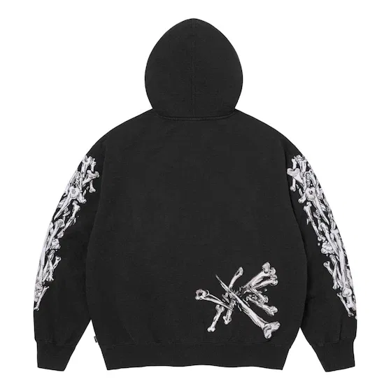 Мужское худи с молнией и принтом Supreme x Grave Digger SS26 Bones Zip Up Hooded Sweatshirt, черный — фото 2