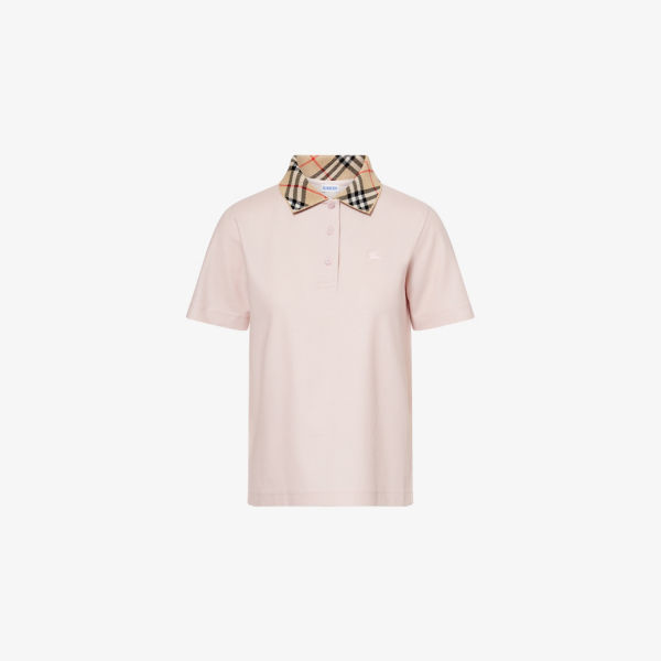

Хлопковая пике-поло с коротким рукавом и клетчатым воротником Burberry, цвет bouquet