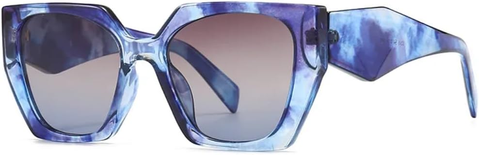 

Ретро-солнцезащитные очки «кошачий глаз» с многоугольным градиентом для женщин, роскошная нестандартная оправа для мужчин, трендовые очки UV400 UATXTAU, Blue White Tea