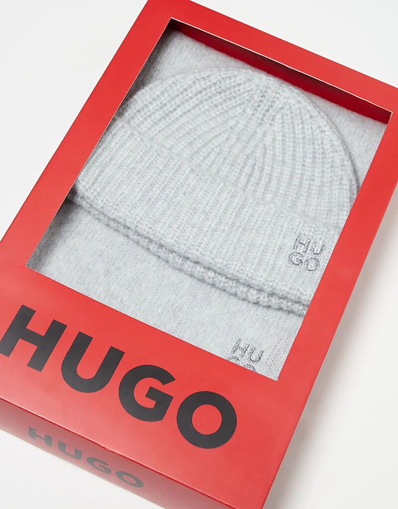 

HUGO Красный шарф и шапка-бини серого цвета Hugo Red