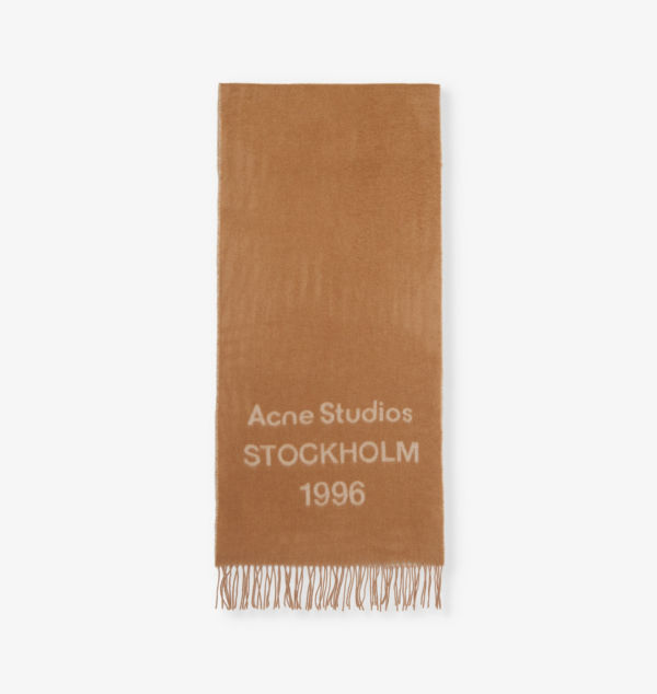 

Шерстяной шарф с бахромой и фирменным принтом Acne Studios, мультиколор