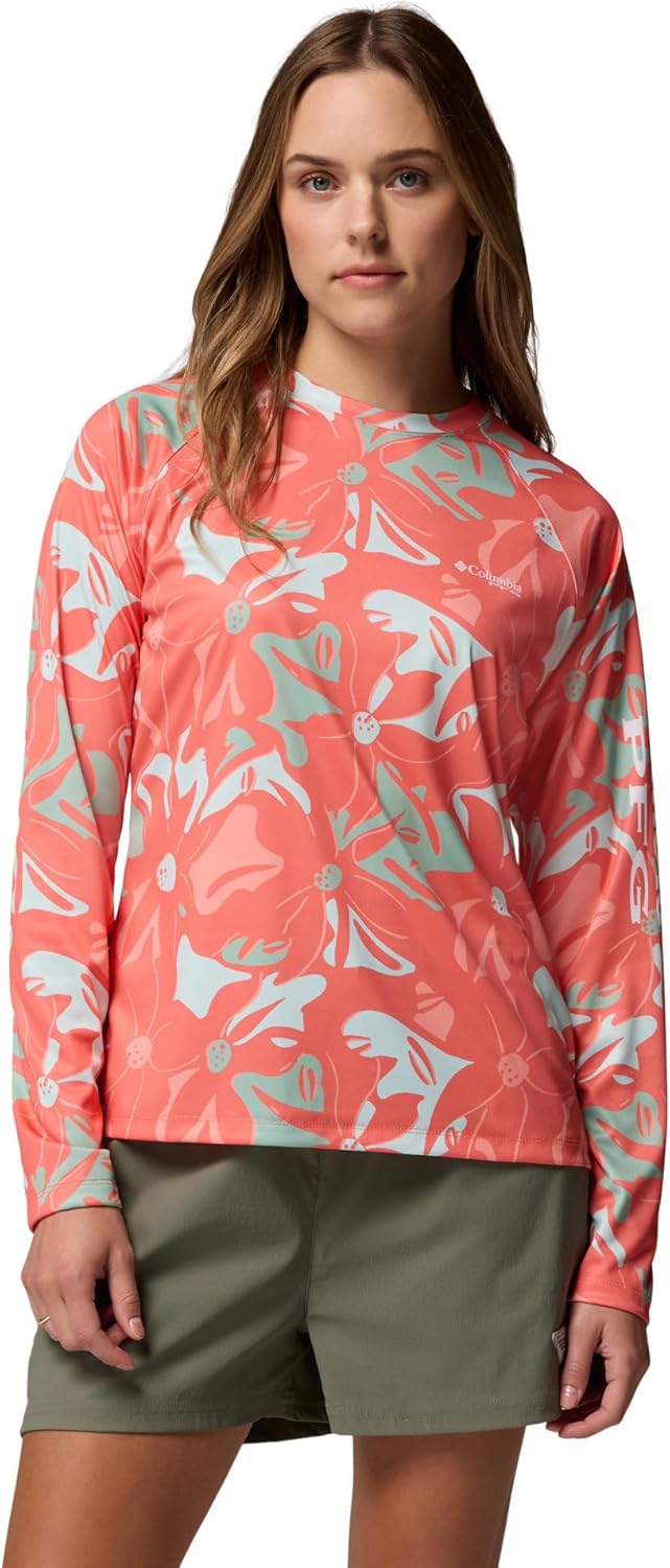 

Женская футболка Columbia PFG Super Tidal с длинным рукавом, рыболовная рубашка, Melonade Florafauge/белый, размер X-Large