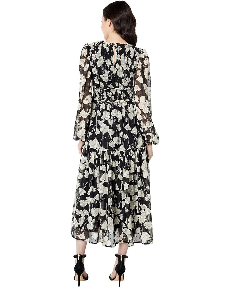 

Платье MOON RIVER Floral Smocked V-Neck Midi Dress, черный мульти
