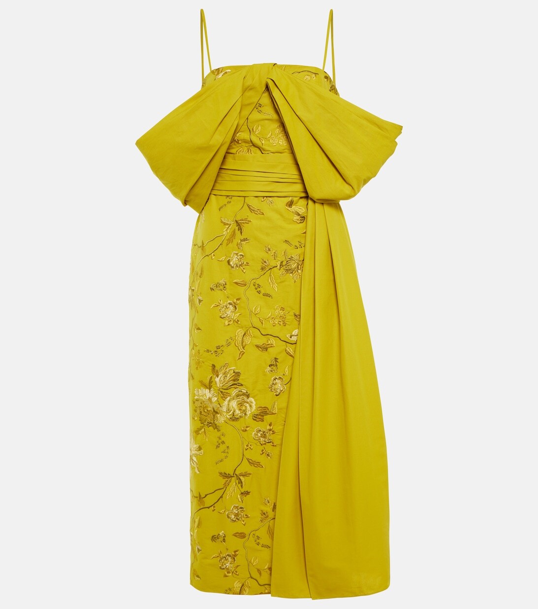 

Платье Evora с вышивкой из хлопкового фая ERDEM, желтый