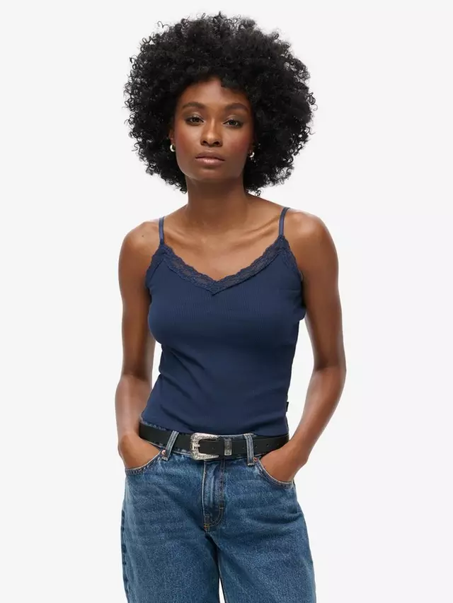 

Топ Superdry Essential Lace Trim Cami, цвет richest/navy