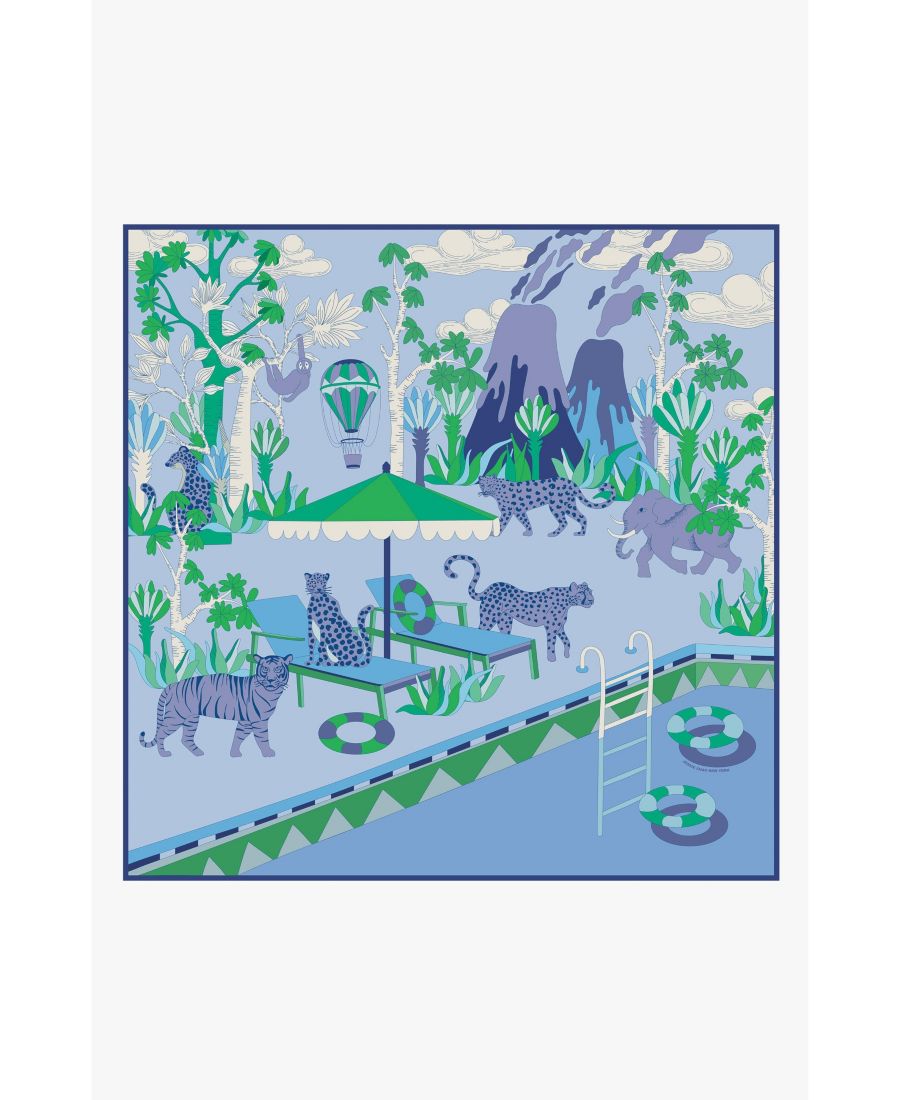 

Двусторонний шелковый шарф для вечеринки в джунглях Jessie Zhao New York, Blue