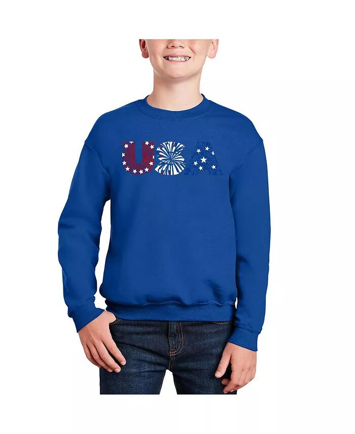 

Толстовка с круглым вырезом Boys USA Fireworks Word Art LA Pop Art, синий