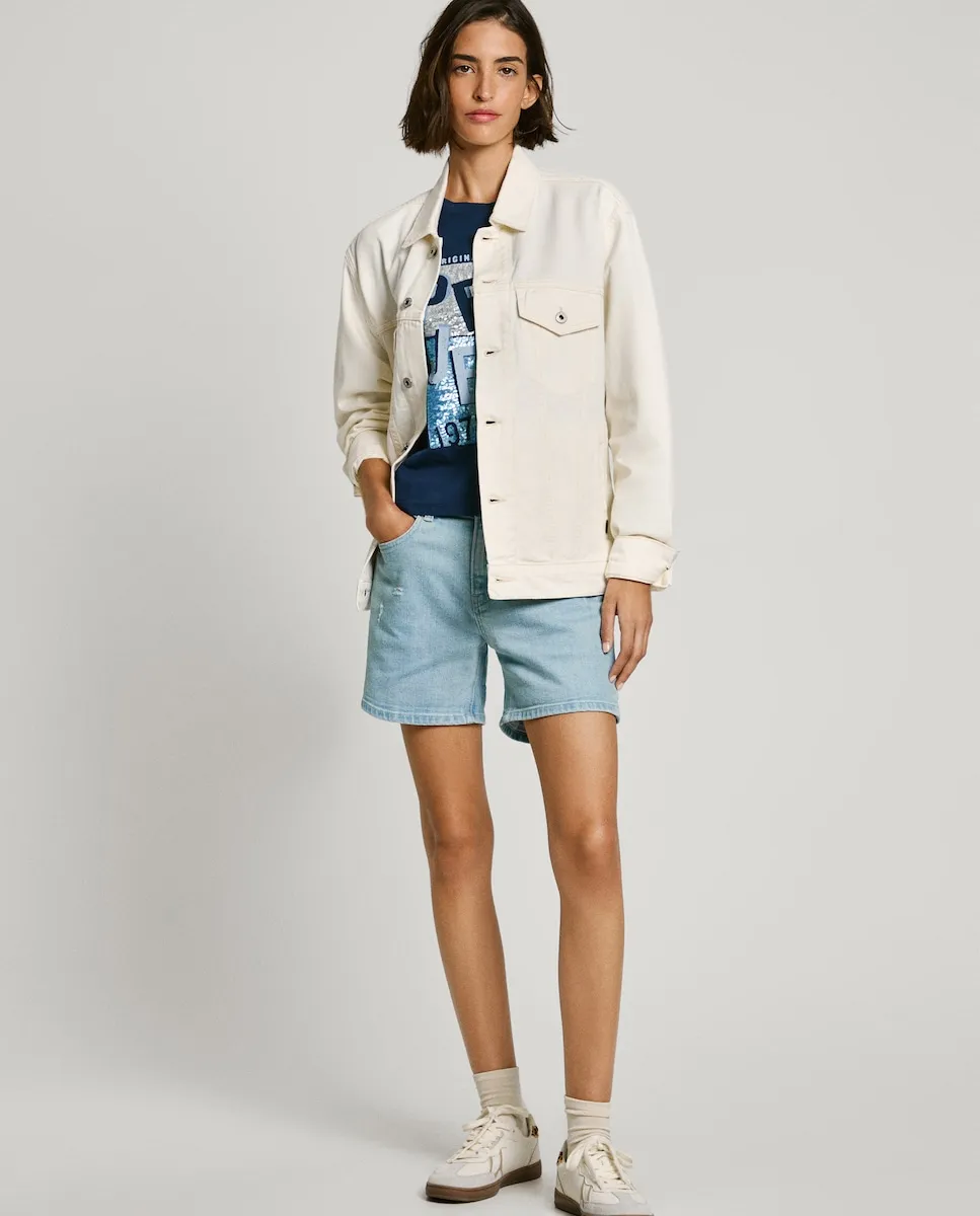 

Женские джинсовые шорты прямого кроя с эффектом потертости Pepe Jeans, голубой