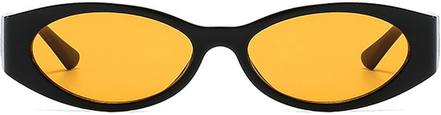 

Ретро овальные солнцезащитные очки для женщин в стиле 90-х, маленькие коричневые солнцезащитные очки с защитой от УФ-излучения, модные узкие очки в стиле Y2k mincl, Black Yellow