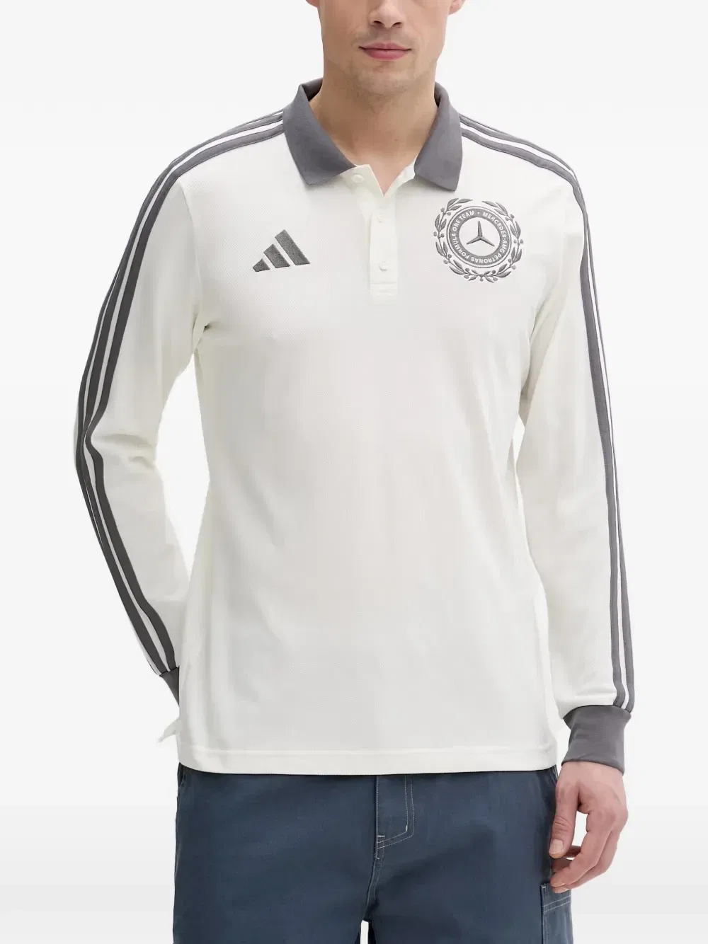 Поло с длинным рукавом и вышитым логотипом Mercedes Adidas, бежевый