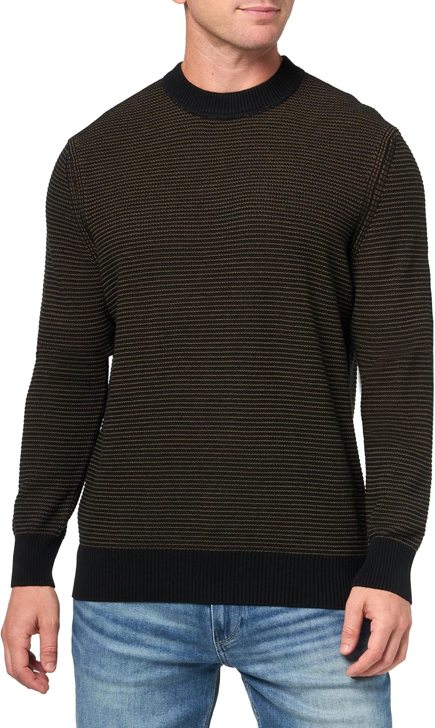 

BOSS мужской двухцветный свитер из смесового хлопка, Black Olive