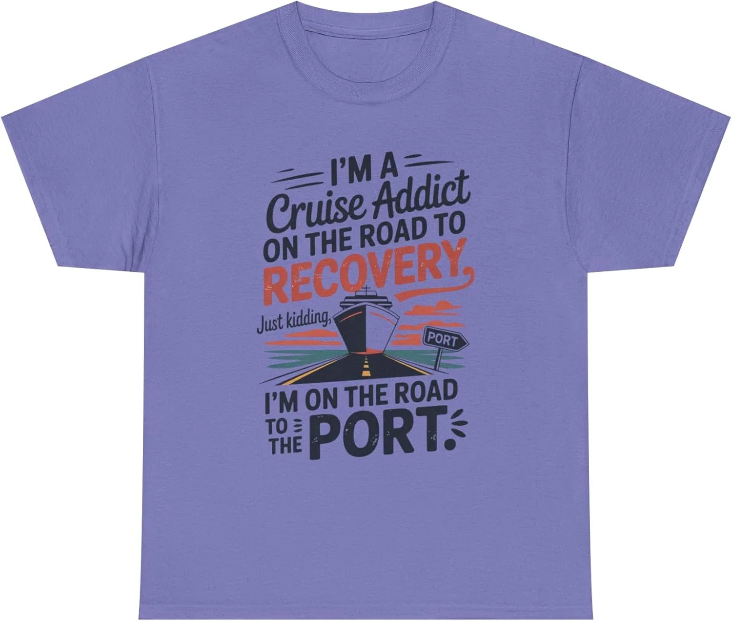 Футболка Cruise Addidct Unisex из плотного хлопка, путешествия, отпуск, подарок для любителя лодок, морская одежда, юмор про выздоровление GENERIC, фиолетовый