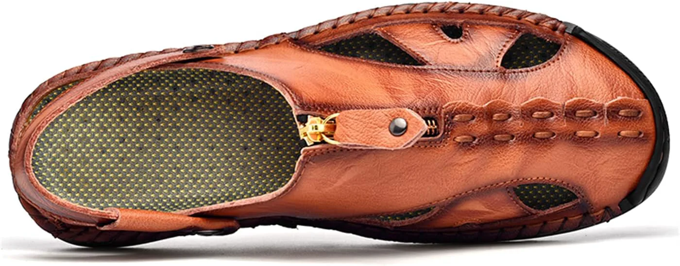 

Мужские летние сандалии для улицы, дышащие, пляжные, с закрытым носком, для походов и рыбалки, противоскользящие, удобные, повседневные кожаные сандалии Medasain, коричневый