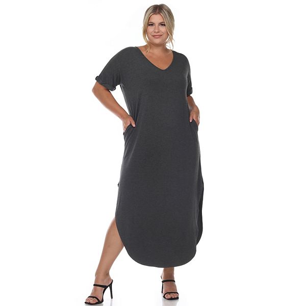 

Женское платье макси с V-образным вырезом и короткими рукавами plus size Wm Fashion, Charcoal