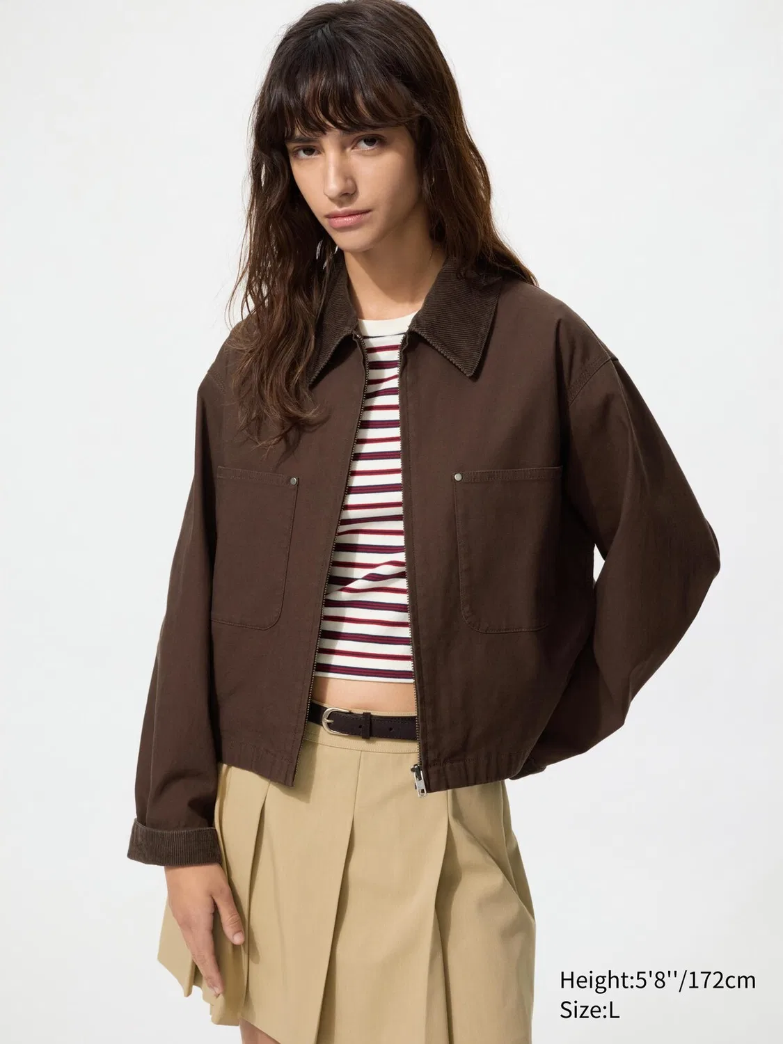 Короткая куртка на молнии Uniqlo, новый дизайн, темно-коричневый