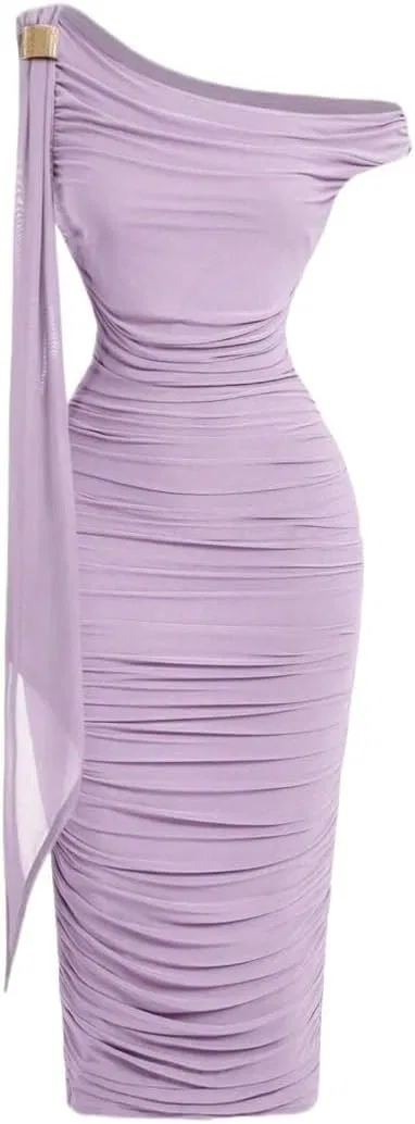 Женское облегающее миди-платье с асимметричным вырезом Lilac Purple