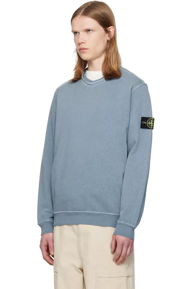 Синий свитшот с эффектом состаренности из флиса Malfilé Stone Island — фото 4