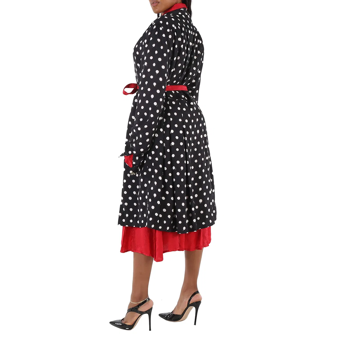 Пальто-платье двустороннее с поясом и принтом в горошек Reversible Belted Polka Dot Dress Balenciaga, Black/White — фото 2