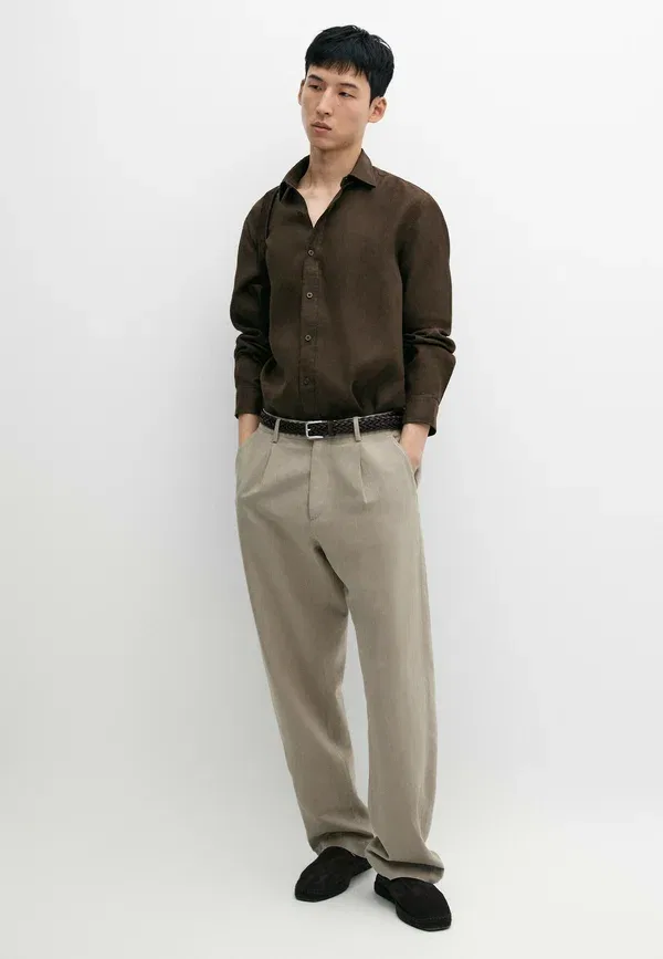 Рубашка из льна Shirt Massimo Dutti, Mottled Dark Brown, темно-коричневый — фото 2