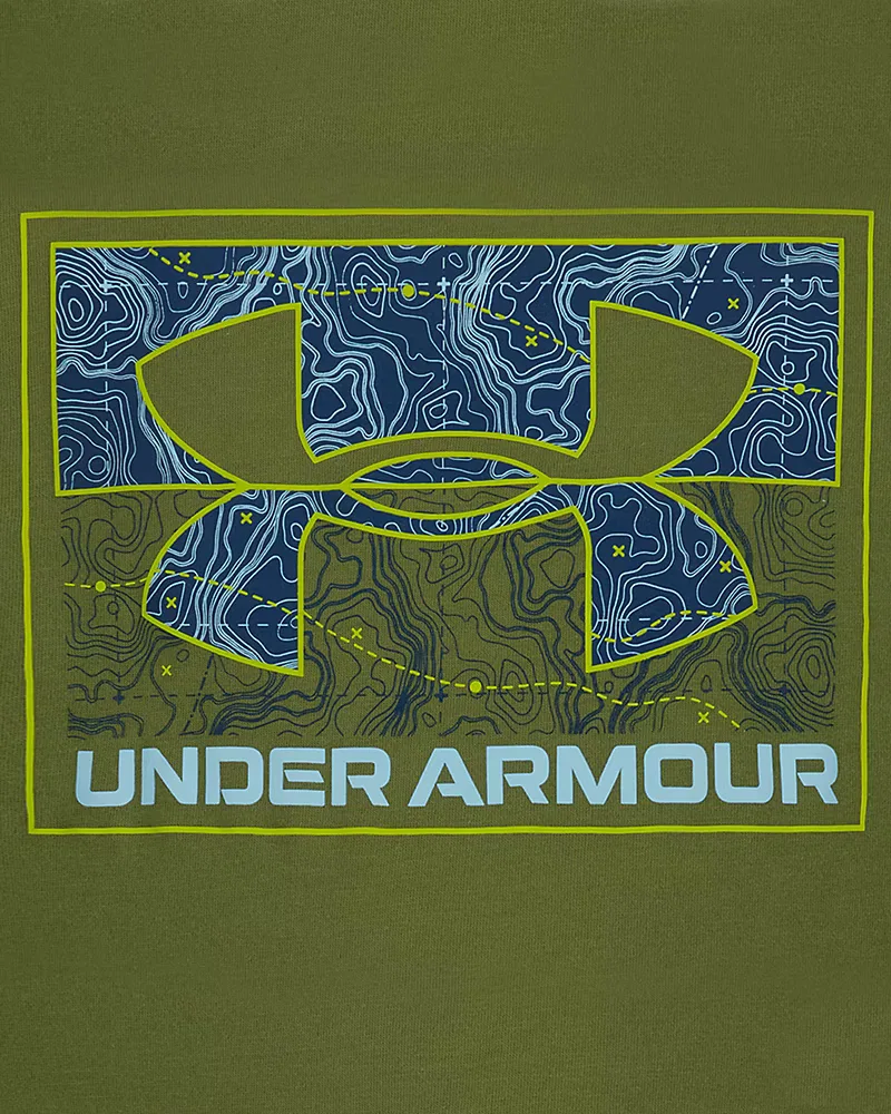 Лонгслив для мальчиков из хлопковой смеси с быстрым высыханием Topo Core UnderArmour, Warm Olive/Opal Blue — фото 2