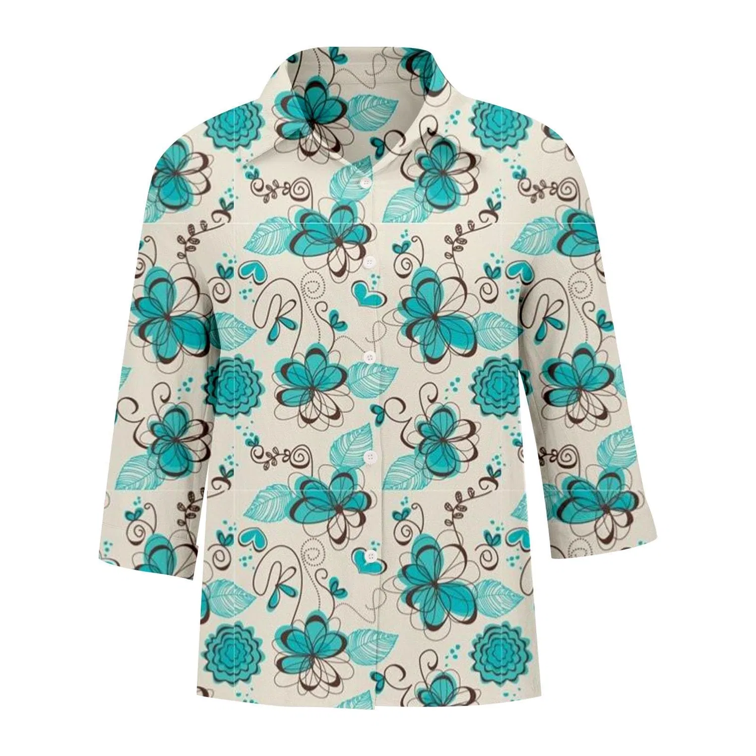 Женская блуза с V-образным вырезом, с принтом в горошек, Classic Polka Dot Collar, Floral-07 — фото 3