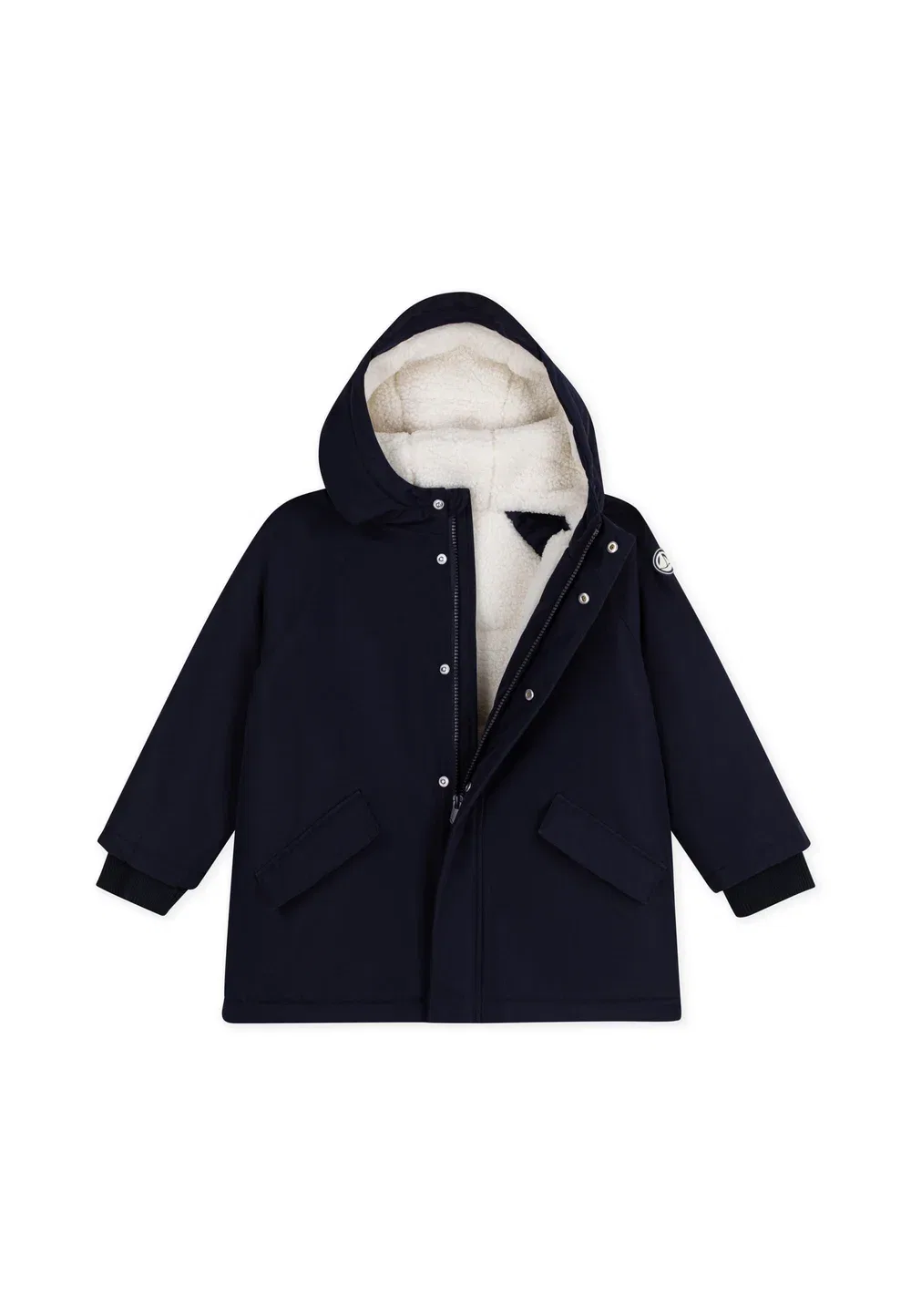 Детская однотонная парка средней длины - зимнее пальто Petit Bateau, Smoking — фото 4