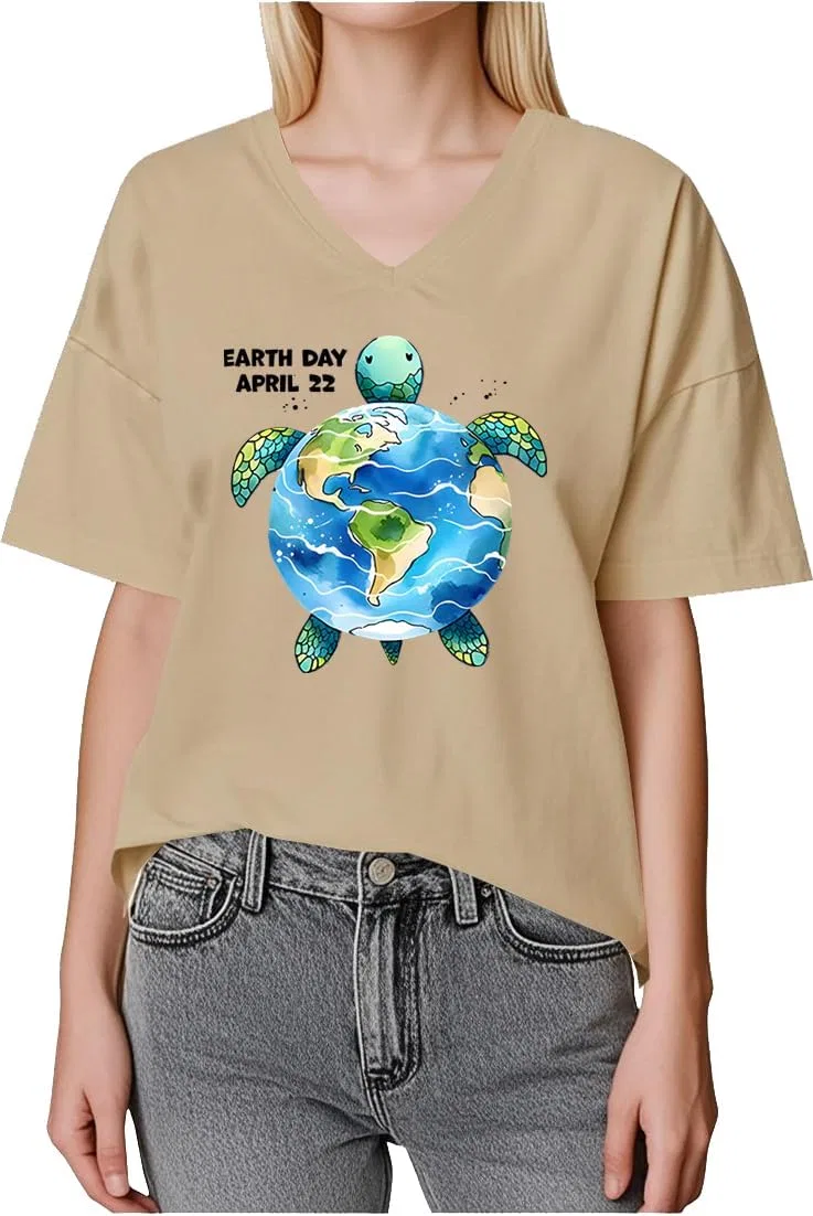 Унисекс футболка с принтом Save The Turtles V-Neck, Khaki