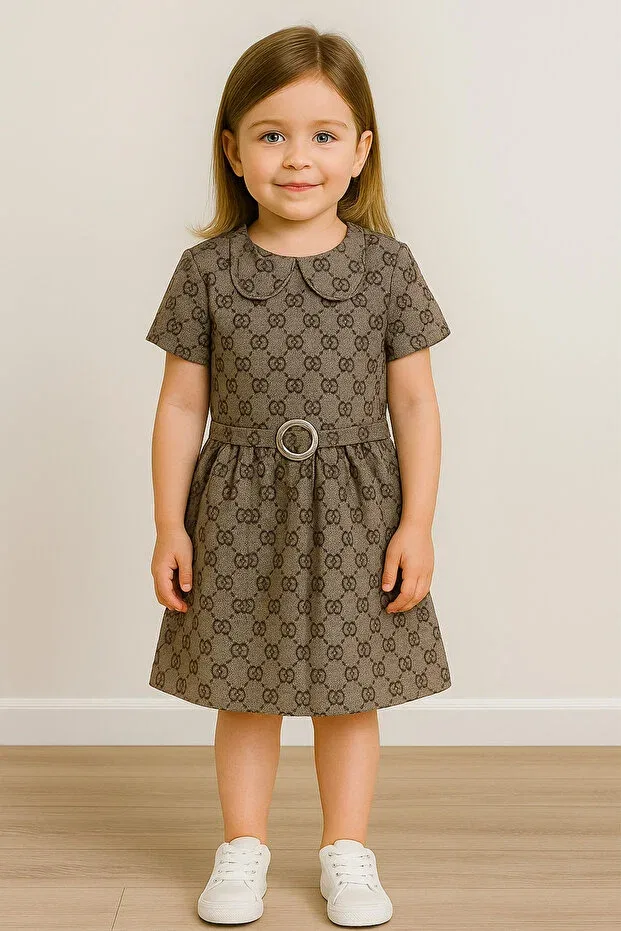 Детское платье для девочек с воротником-петтер пан Asena Kids, Brown — фото 2