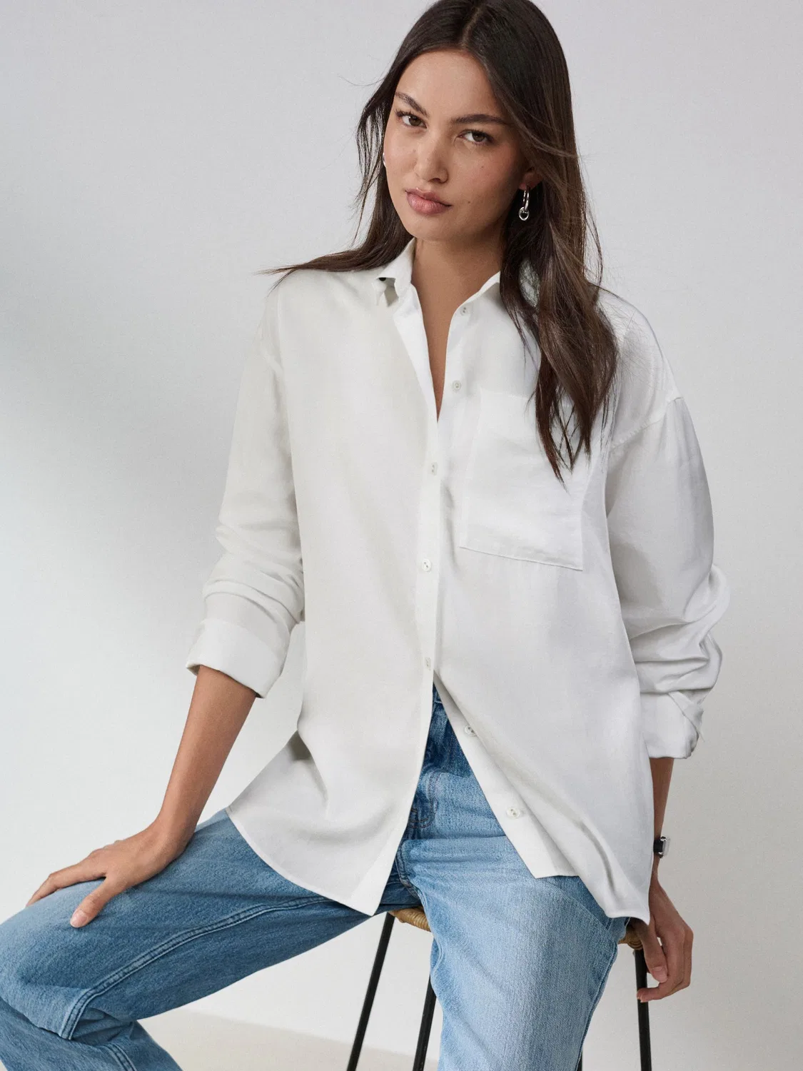 Рубашка из TENCEL Lyocell, свободный крой Next, белый