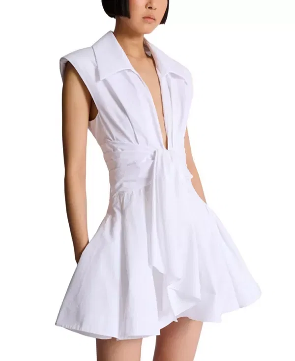 Женское хлопковое платье Cotton shirt dress Balmain, белый — фото 4