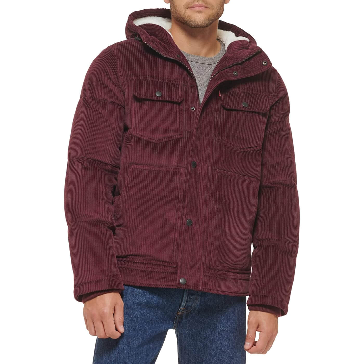 Мужская утепленная куртка с капюшоном Levi's Military Puffer, красно-фиолетовый — фото 2