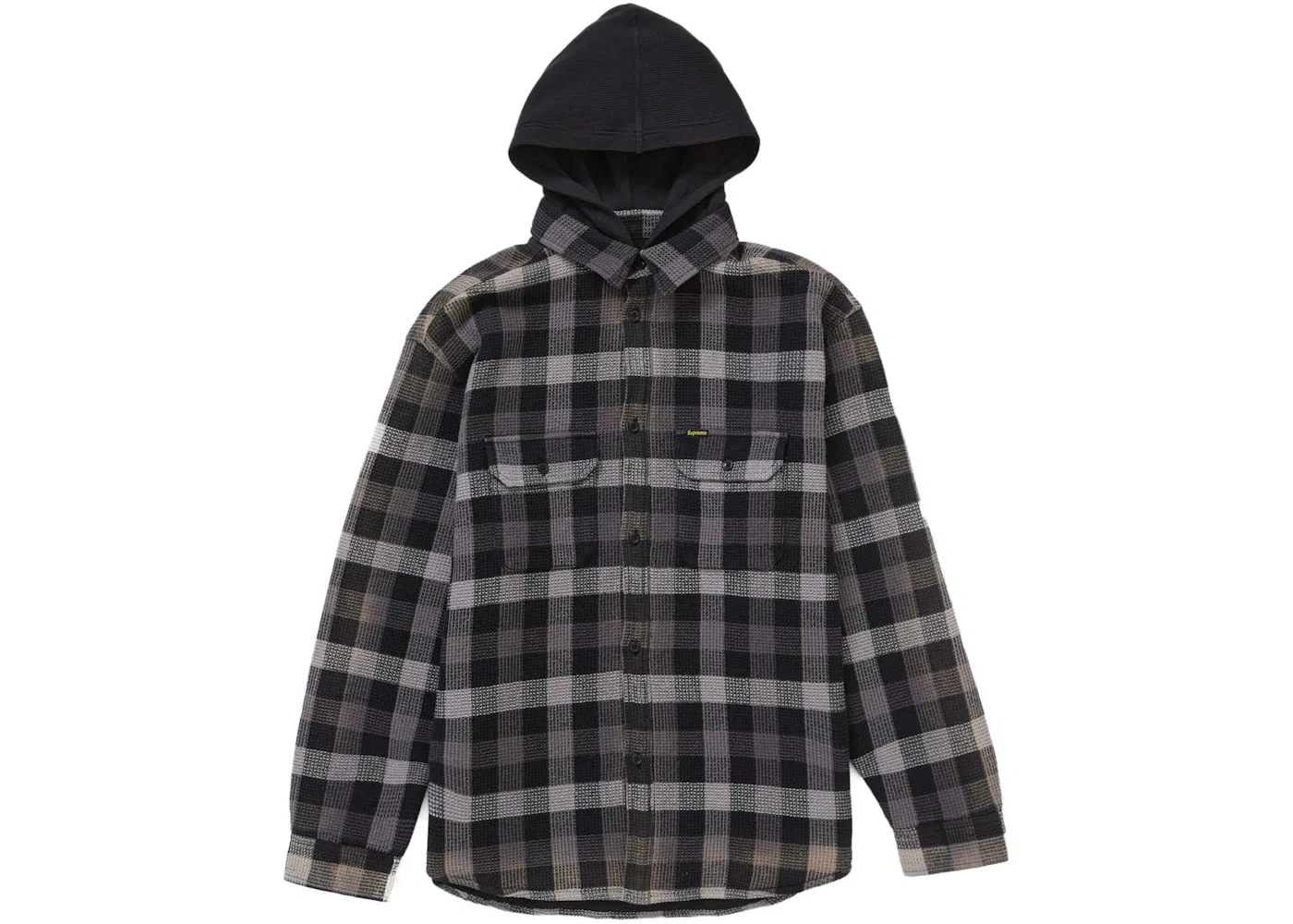 Мужская рубашка с капюшоном вафельная клетка Supreme, Black