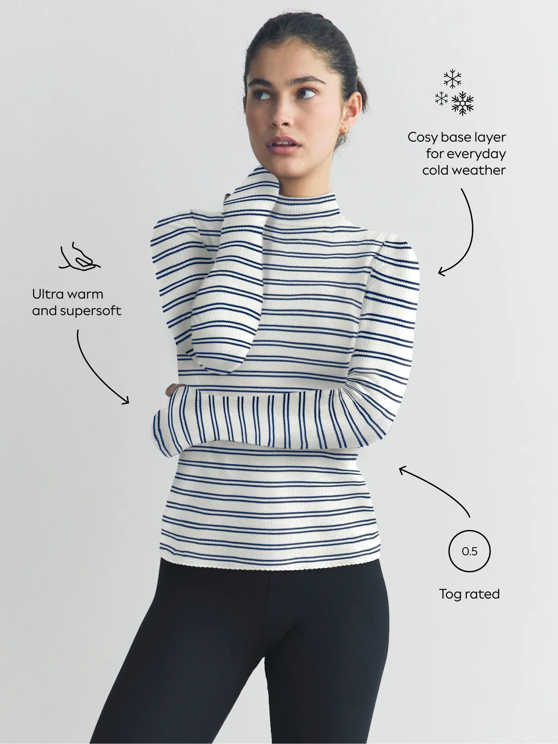 Термобелье женское Maximum Warmth Cosy Ribbed Roll Neck Next, Navy/Cream Stripe — фото 3