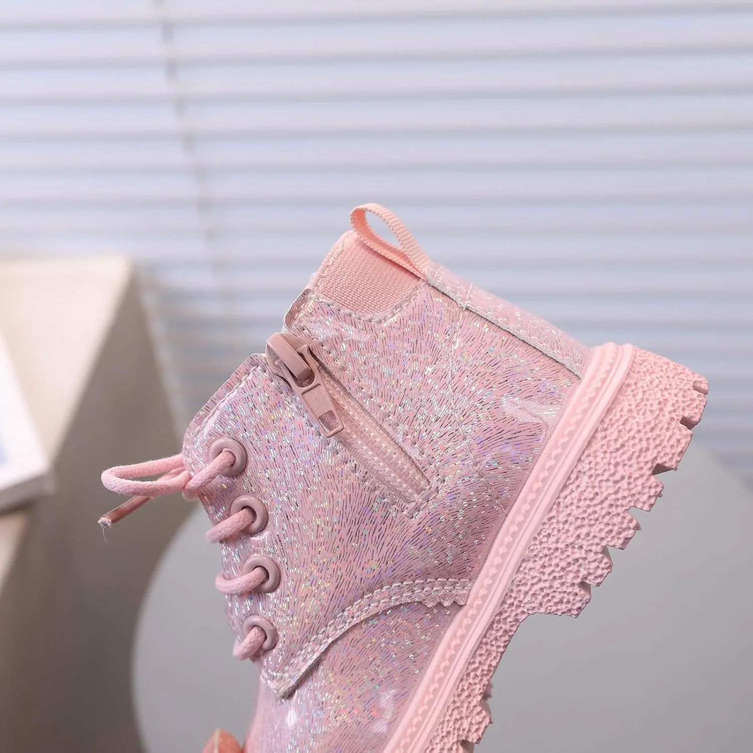 Детские зимние ботинки на шнуровке с боковой молнией IWIHMIV, Pink — фото 4