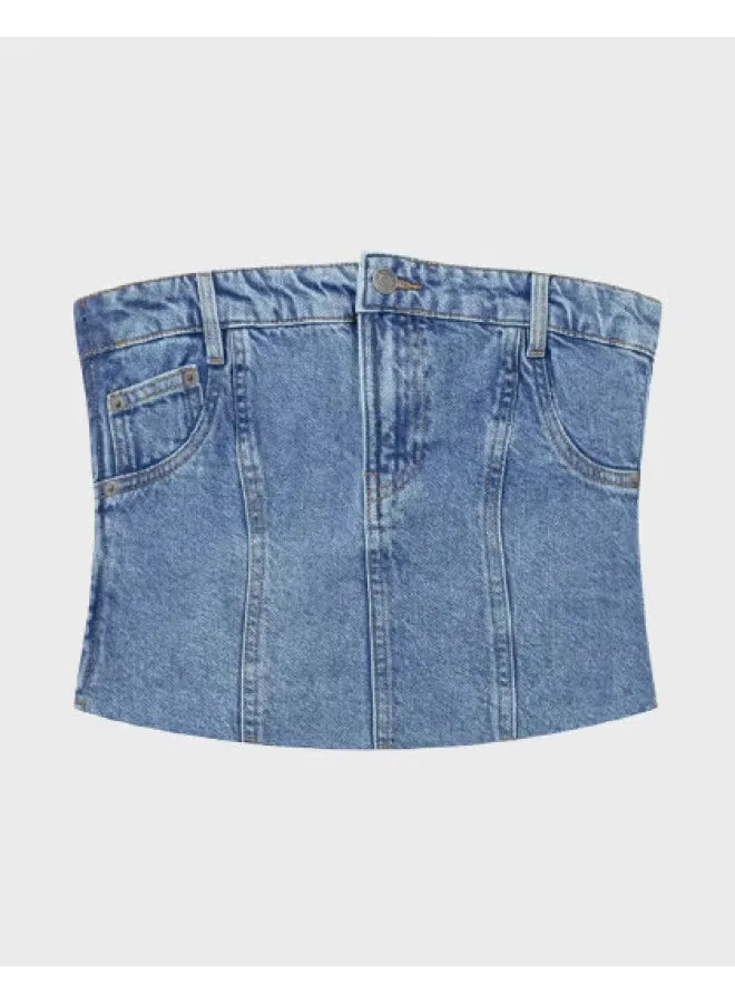 Топ джинсовый с открытыми плечами Zara, синий