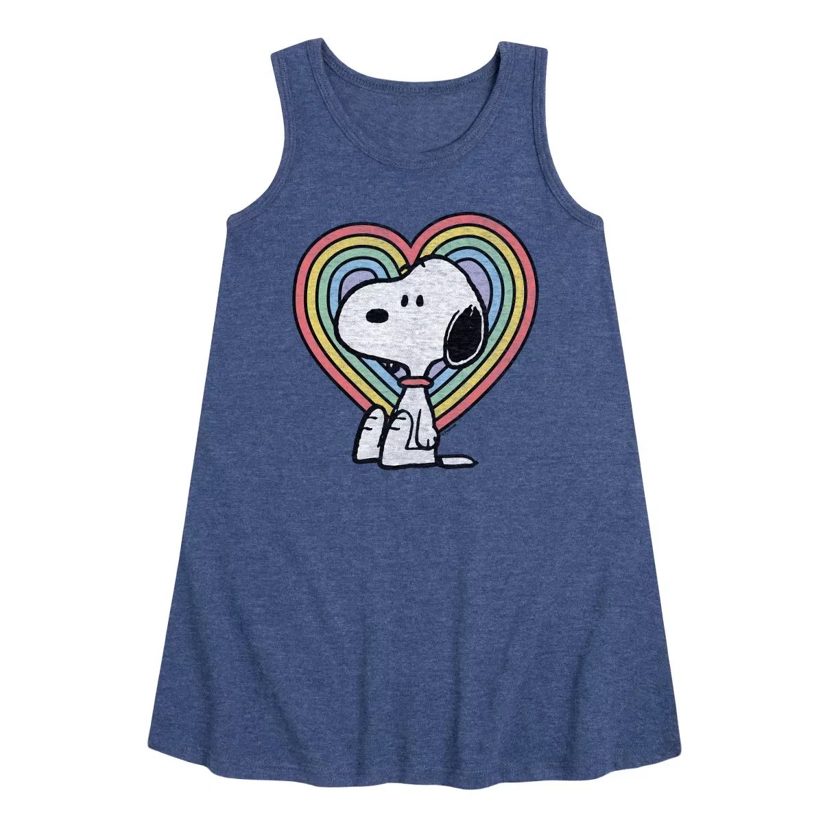 Детское платье-трапеция без рукавов с принтом Snoopy Pastel Heart Peanuts, Heather Navy