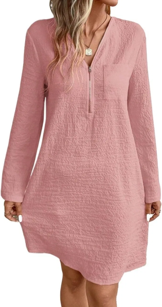 Женское короткое платье-туника с V-образным вырезом Generic, Dusty Pink