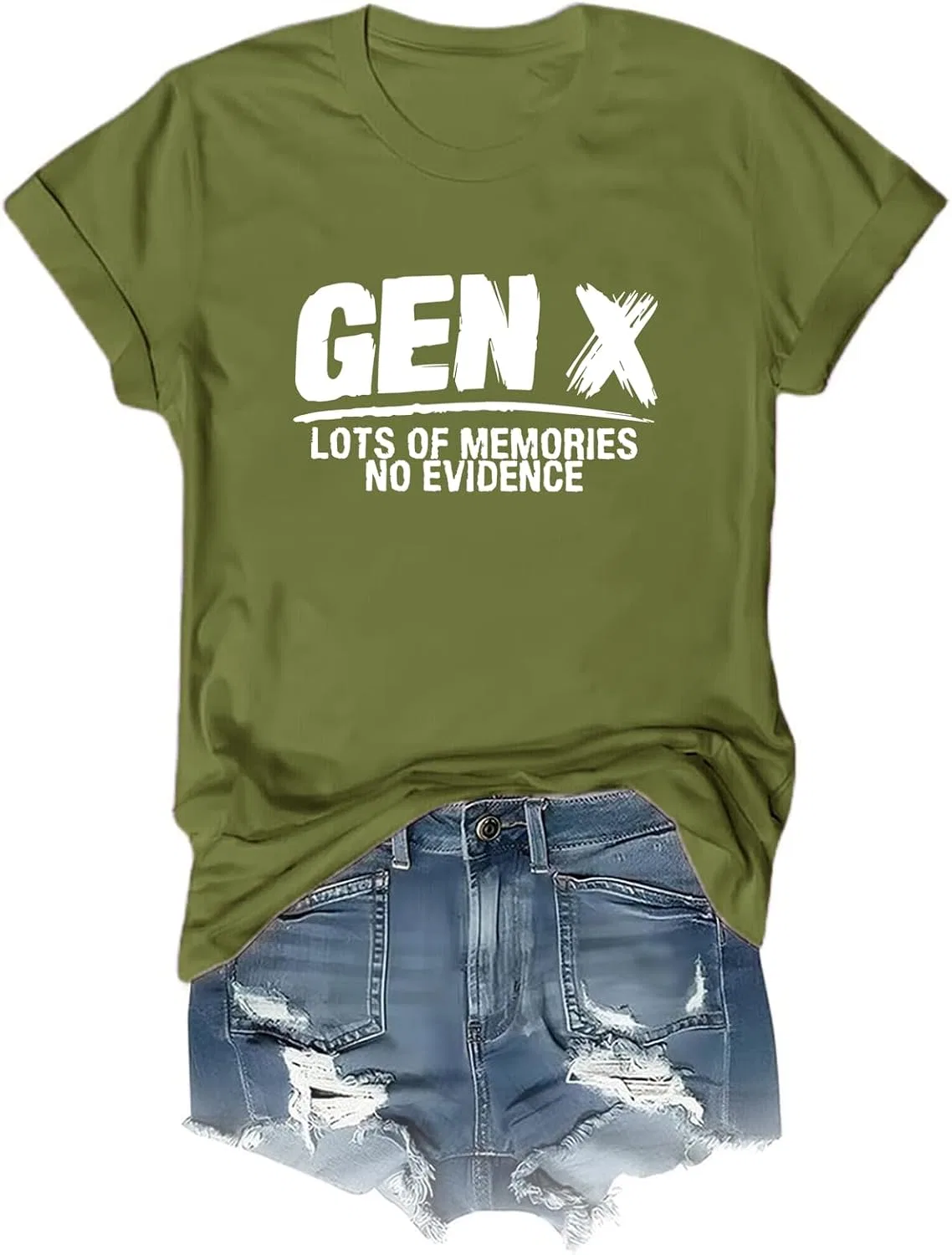 Женская футболка с принтом Gen X Lots of Memories No Evidence, Army Green