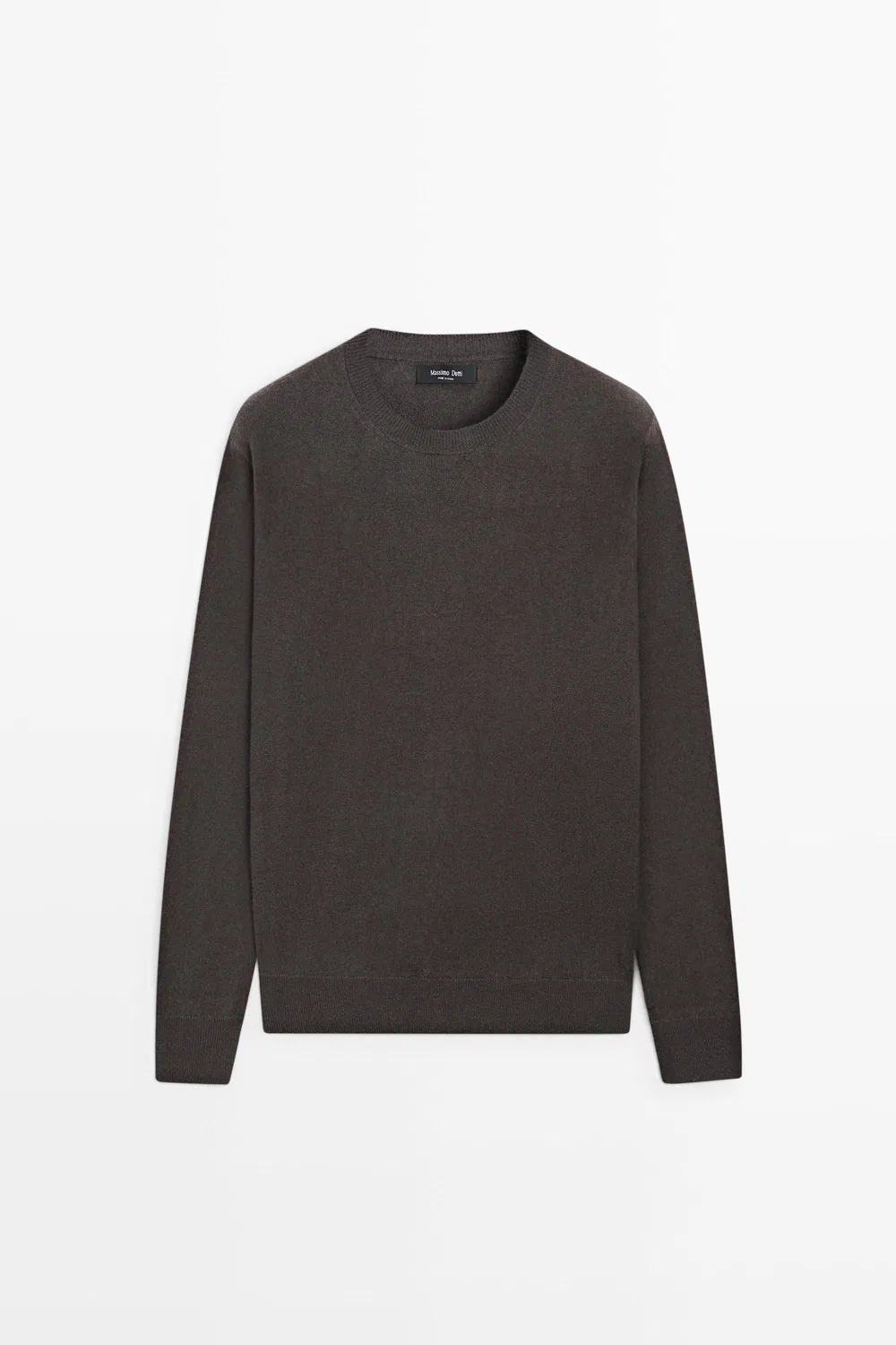 Свитер Massimo Dutti Wool Blend Round Neck Knit, коричневый — фото 2