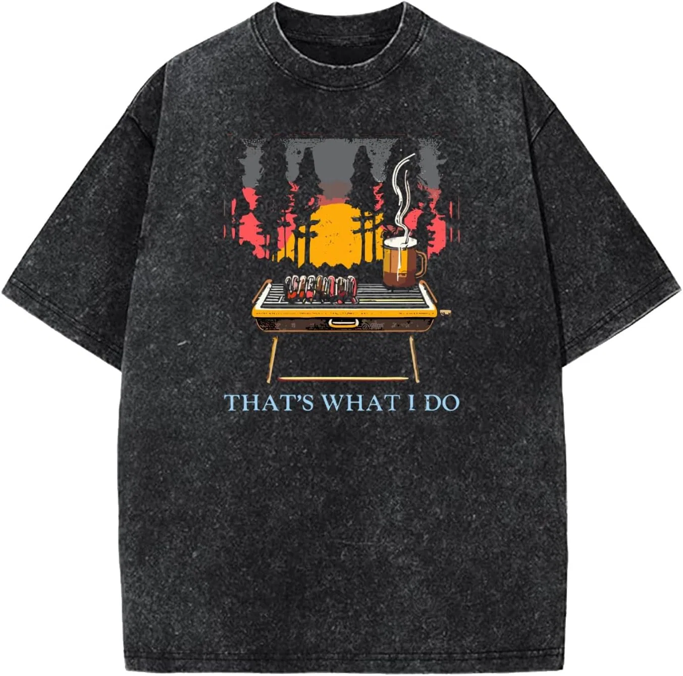 Мужская футболка с принтом BBQ Retros Grill, Wash Black