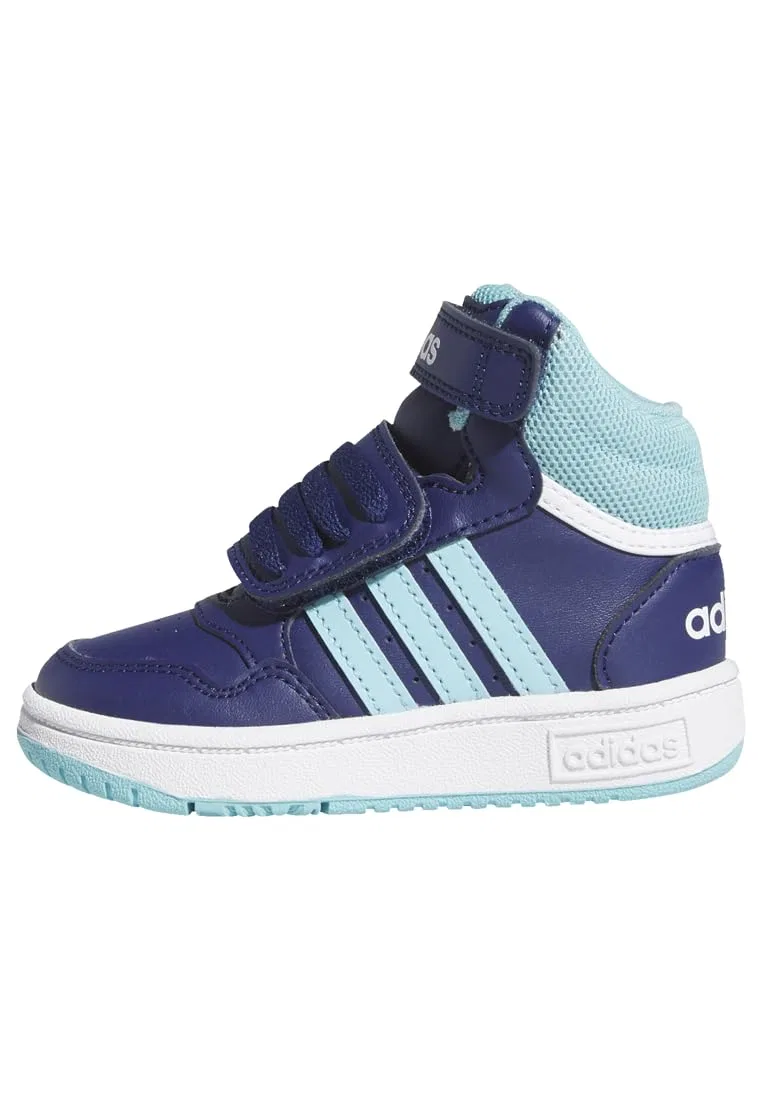 Детские кроссовки для мальчиков и девочек высокие Hoops Mid Adidas, Dark Blue Light Aqua Cloud White