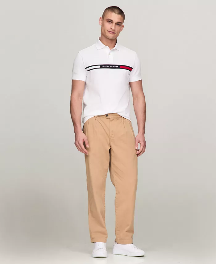Мужская поло с коротким рукавом и вышитой полосой на груди Tommy Hilfiger, белый — фото 2
