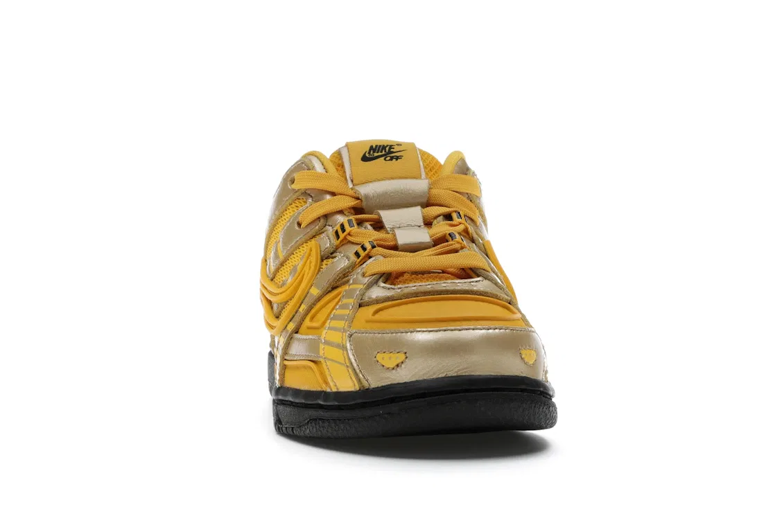 Детские кроссовки с деконструированным дизайном Nike Air Rubber Dunk Off-White University Gold Nike, University Gold / University Gold-Black — фото 2