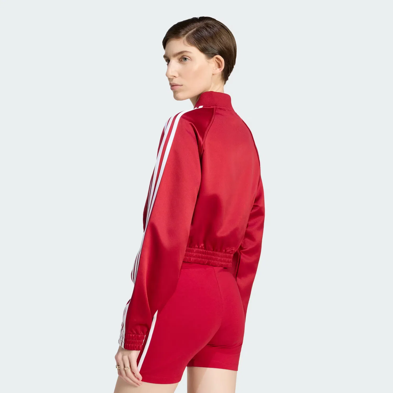 Женская куртка-бомбер из атласа SATIN SST Adidas Originals, красный/белый — фото 2
