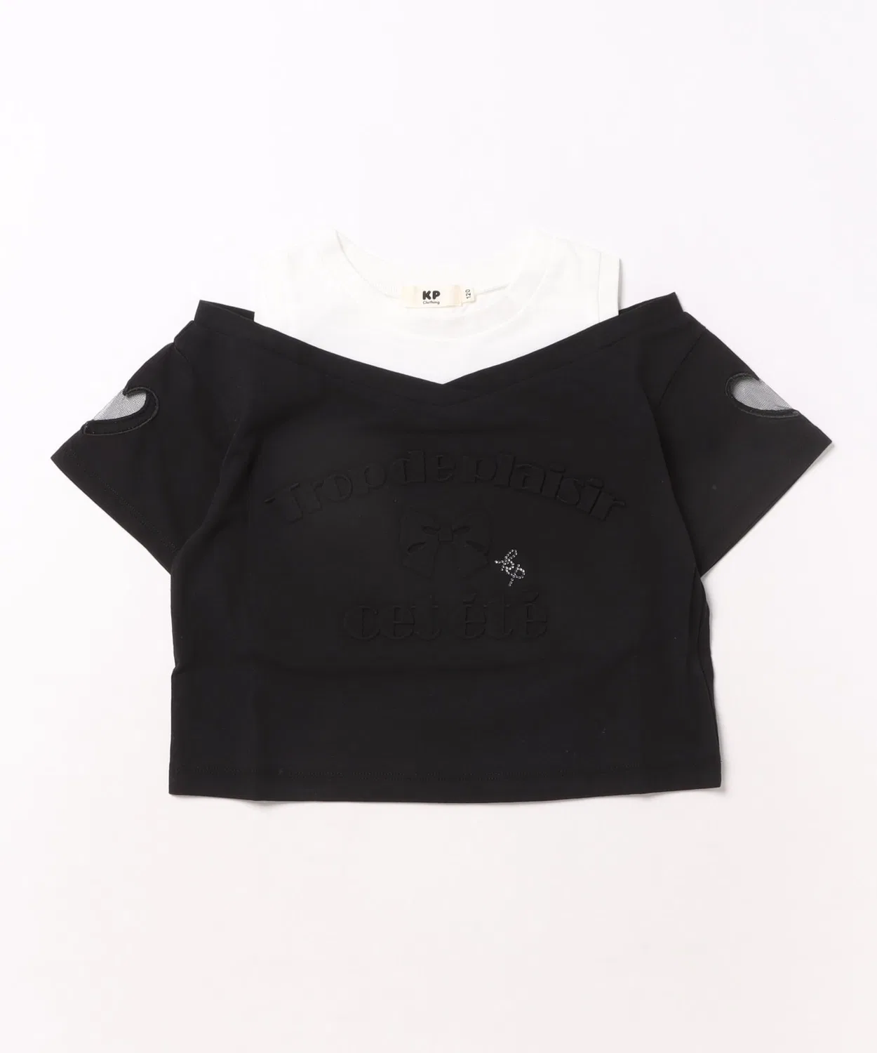 Детская футболка с открытыми плечами Embossed Logo KP, Black