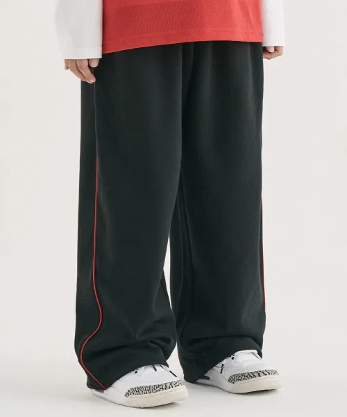 Детские спортивные штаны с широкими штанинами Line Wide Sweatpants TAKEASY KIDS, Black — фото 3