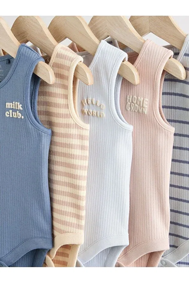 Детский комплект боди для новорожденных хлопковый 100% Cotton Blue Cream Printed Next Baby, Multicolor — фото 3