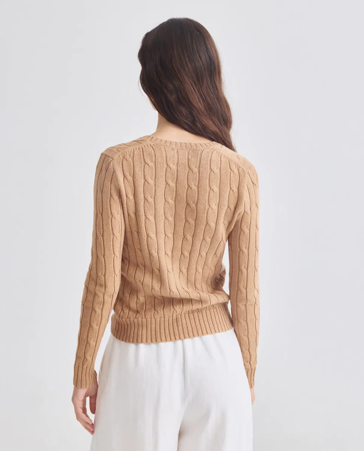 Женский джемпер с V-образным вырезом косичка Polo Ralph Lauren, Beige — фото 3
